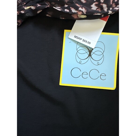 CeCe Women's Sheer Printed Long-Sleeve Mock Neck Top Rich Black M - Picture 7 of 7